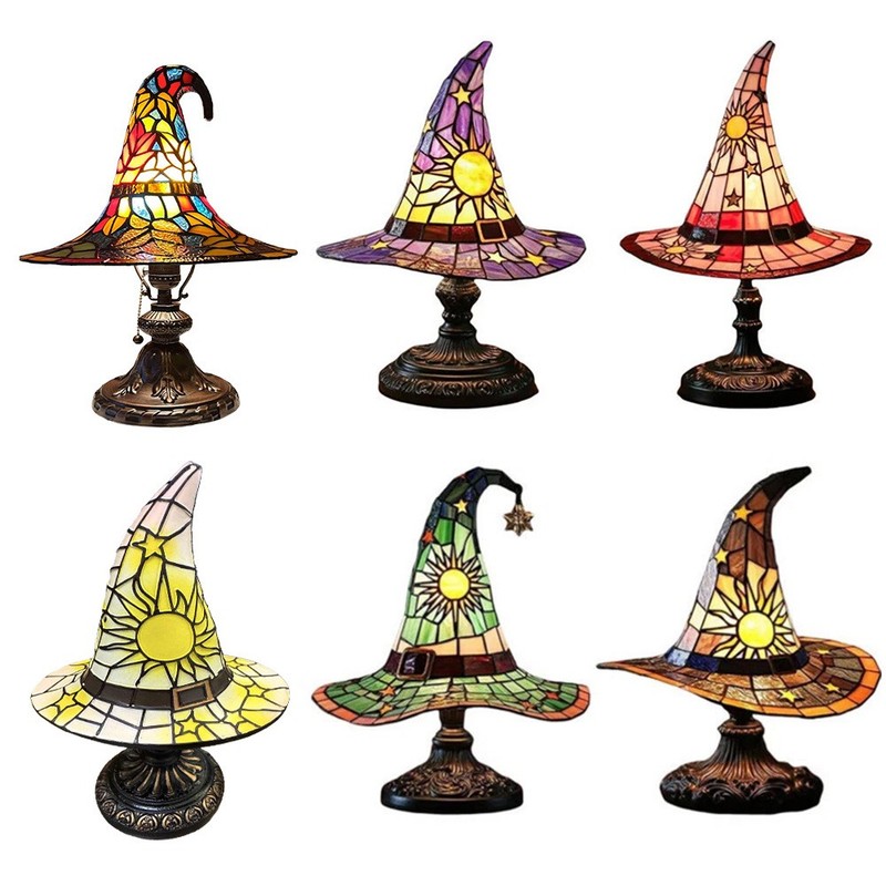 Stained 3D Witch Hat Lamp Resin Creative Retro Led Night Light Desk Lamp gallery