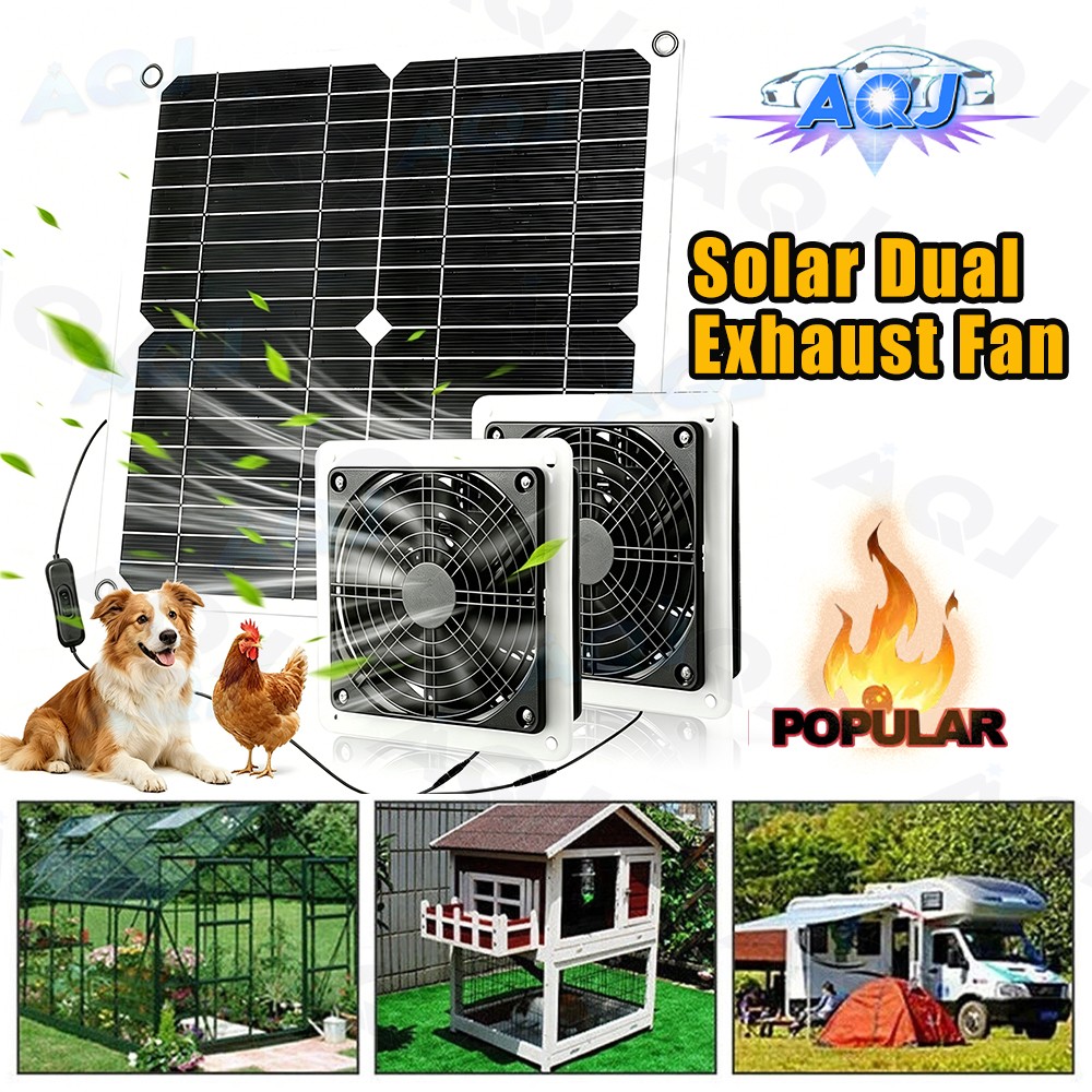 25W Solar Panel Kits with 2 Fans Waterproof for Chicken Coop Shed Greenhouse New gallery