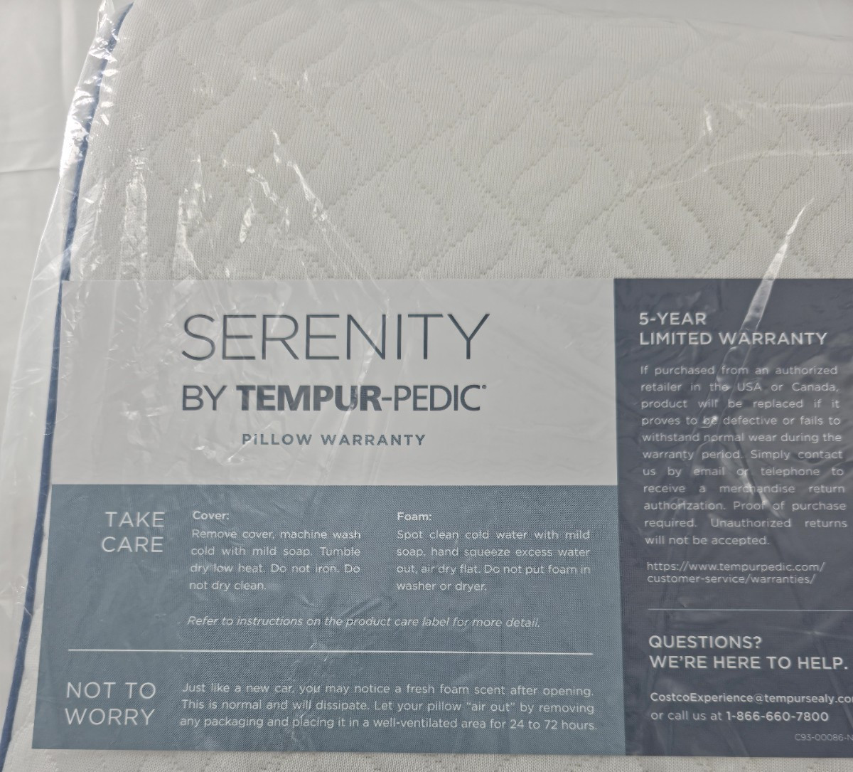 Tempur-Pedic Serenity Memory Foam Bed Pillow 20x15in White gallery