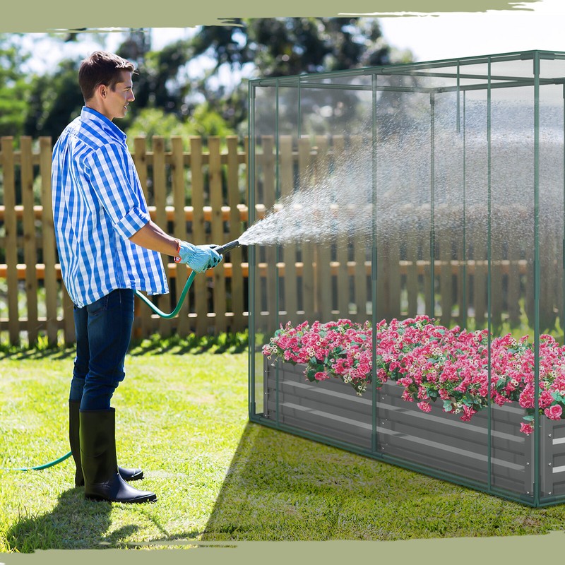 NAIZEA Galvanized Raised Garden Bed Planter Box with Plant Protection Net Tent gallery