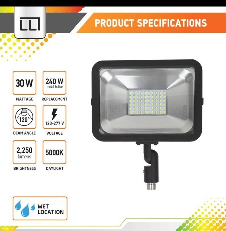 2 Pack! LED Floodlight w/Arm 30W, Daylight 5000K, 2250 Lumens gallery