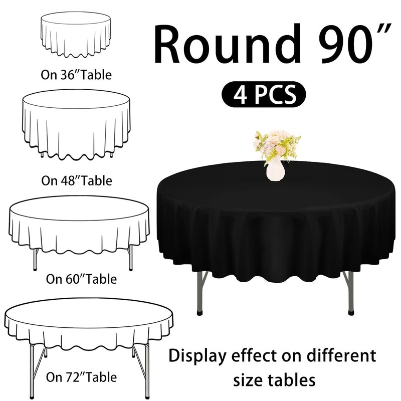 90 Inch Round Black Polyester Washable Tablecloth 4 Pack Black Tablecloth 90 gallery