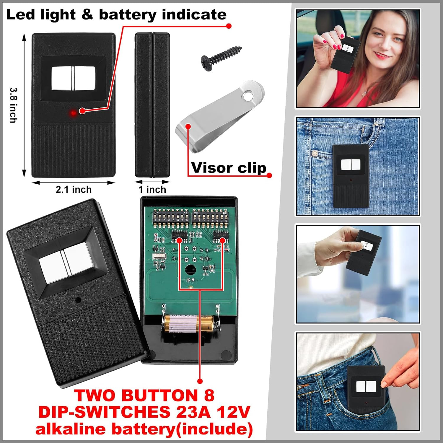 2 Pcs 8 Dip Switch Garage Door Remote Two Button Garage Remote Compatible with L gallery