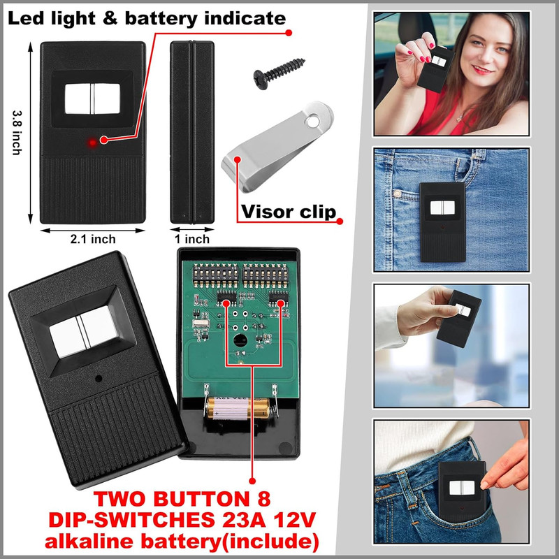 2 Pcs 8 Dip Switch Garage Door Remote Two Button Garage Remote Compatible with L gallery