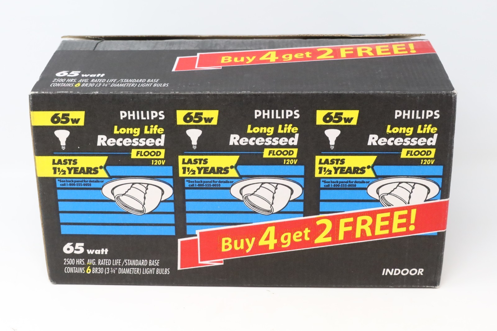 6 Count PHILIPS Indoor Reflector Flood Long Life Bulbs BR30 65w 65BR30/FL55/LL gallery