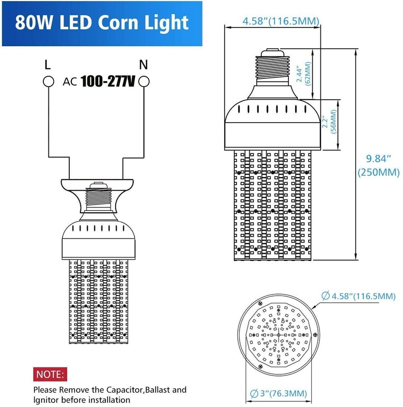 80W LED Corn Bulb Light Replace 300W Metal Halide High Bay Blub 6000K AC277-480V gallery