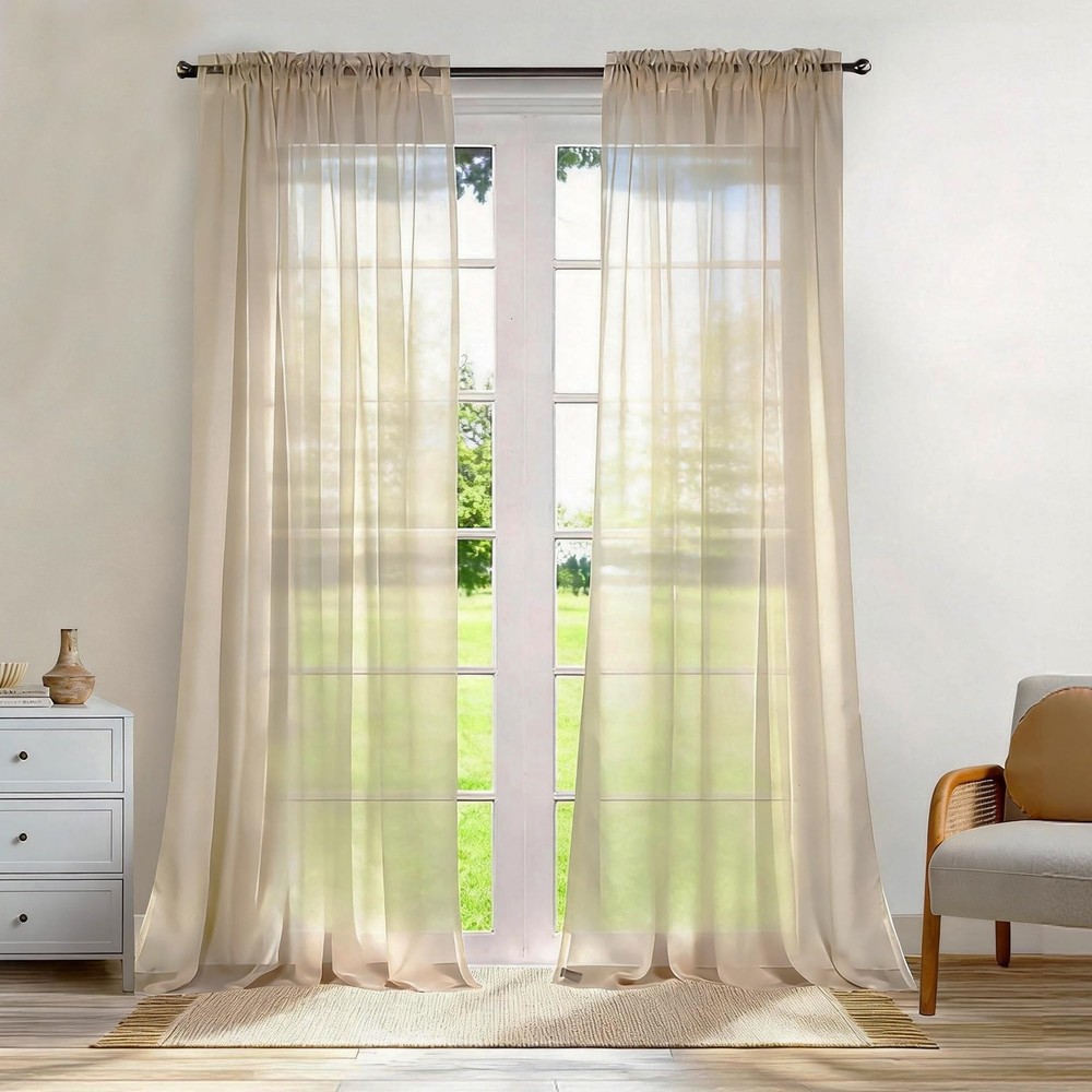 Dreaming Casa Solid Sheer Curtains 102 Inches Long Taupe Rod Pocket Voile