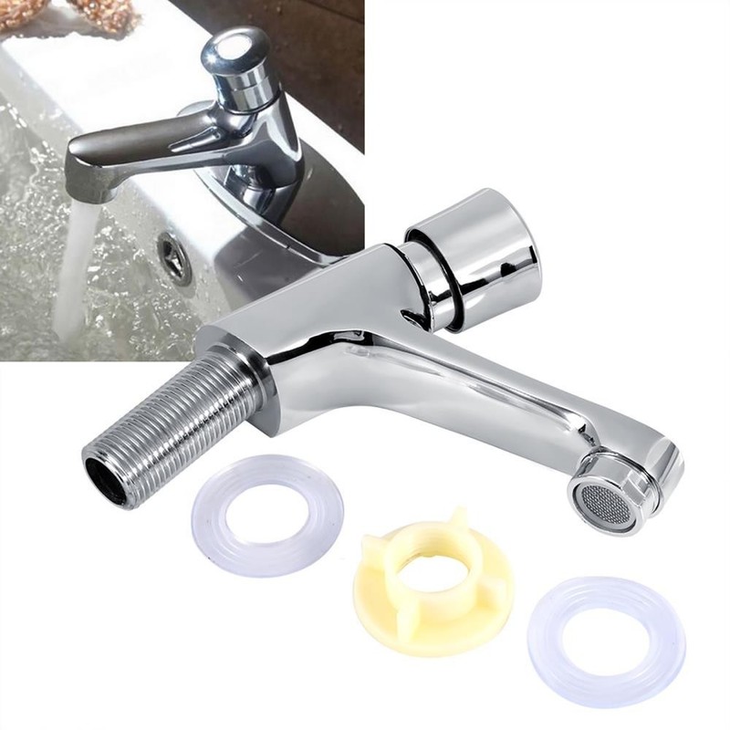 Basin Sink Faucet Push Button Design Water Saving Rugged Time Delay Bathroom US gallery