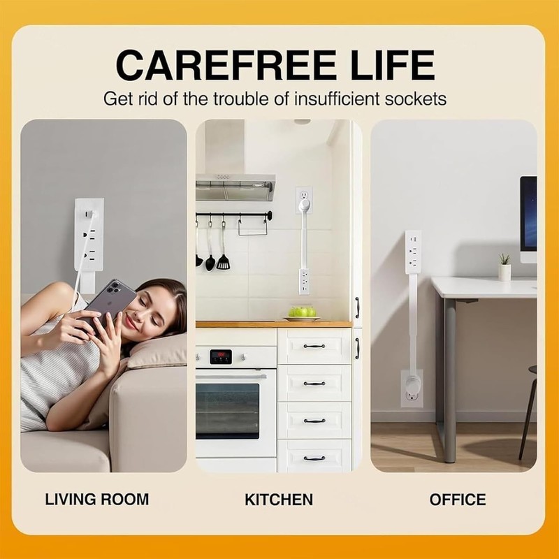 Electrical Outlet Expander Power Socket Extender Sofas 180° Rotating plug US gallery