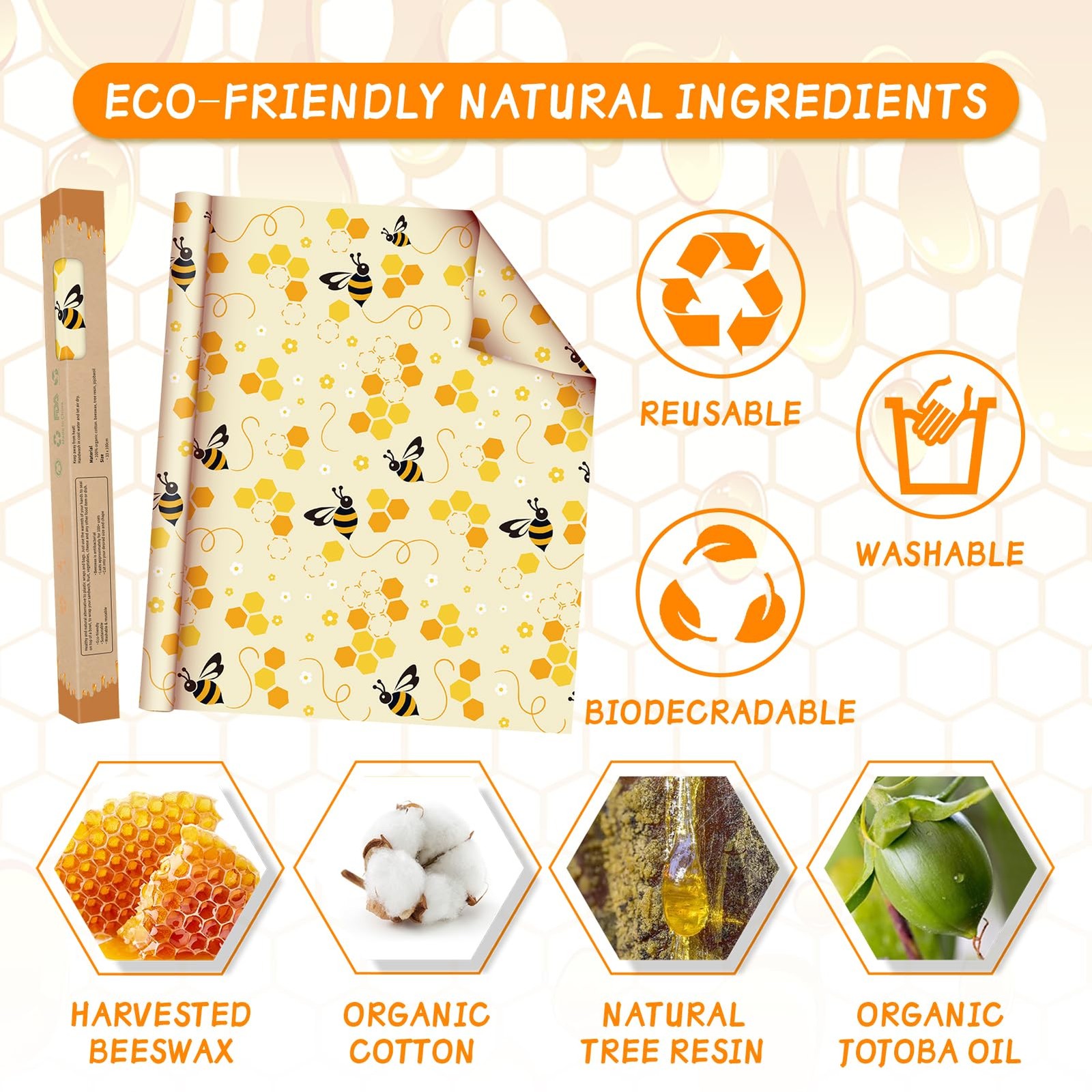 Beeswax Food Wrap Roll 13x39 Reusable Organic Wrap Eco Storage Cloth gallery