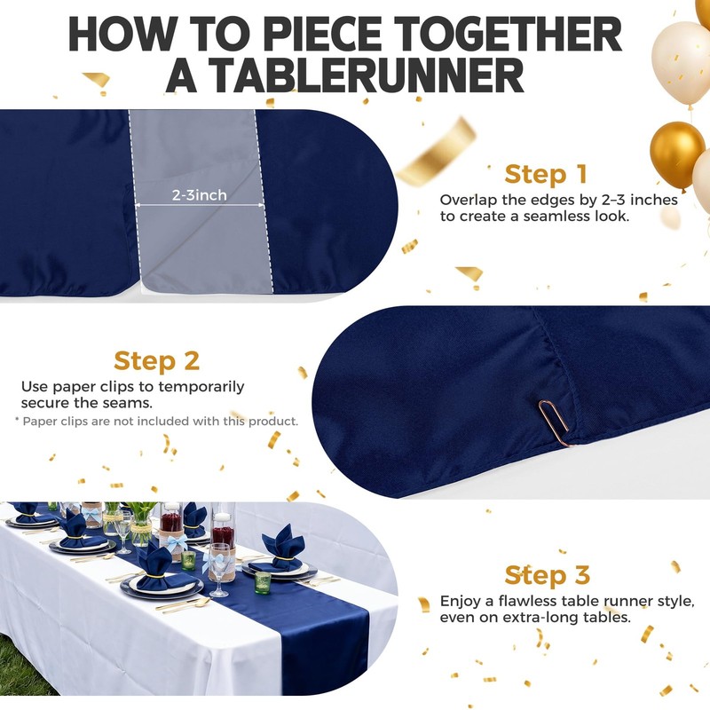 12 Pack Navy Blue Satin Table Runner 12 x 108 Inch, Dark Blue Runners for Tab... gallery