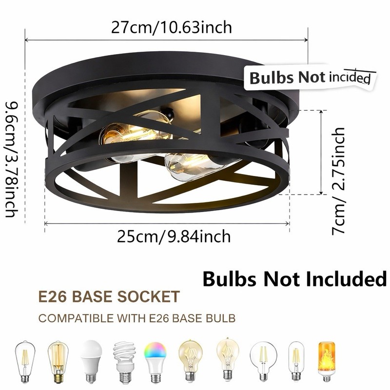 Black Industrial Flush Mount Ceiling Light 2-Light Modern Farmhouse Fixture gallery