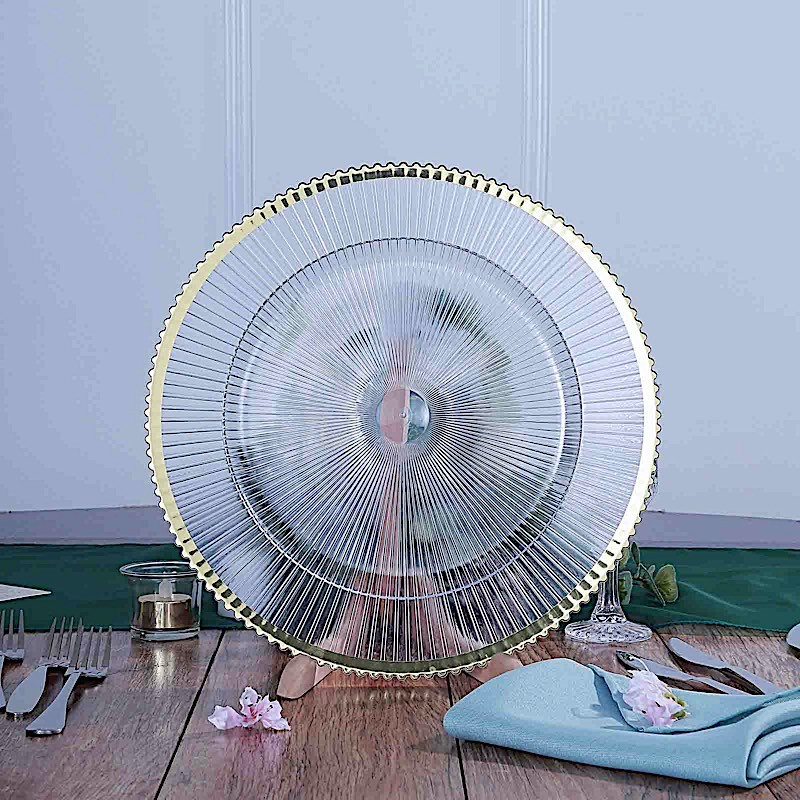 24 CLEAR GOLD 13" CHARGER PLATES Round Starburst Trim Wedding Party Decorations gallery