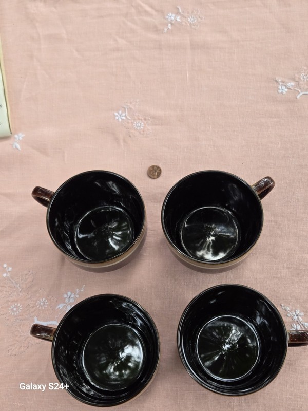 Pier 1 Brown/Beige Rustic Stacking Coffee Soup Mug - Set of 4 gallery