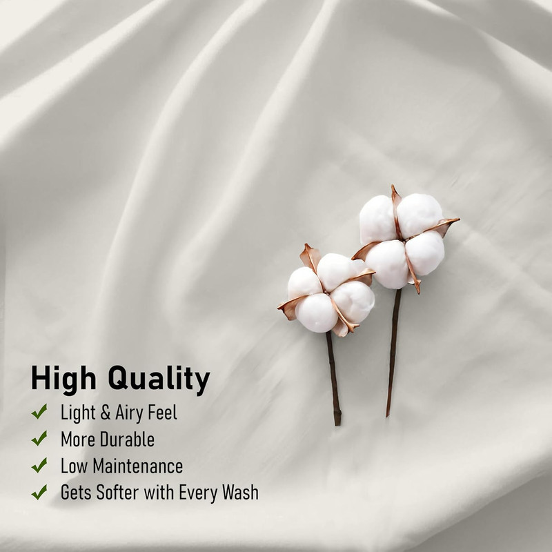 Crisp 100% Cotton Queen Sheets Set - Cooling, Soft, Deep Pocket, Ivory gallery
