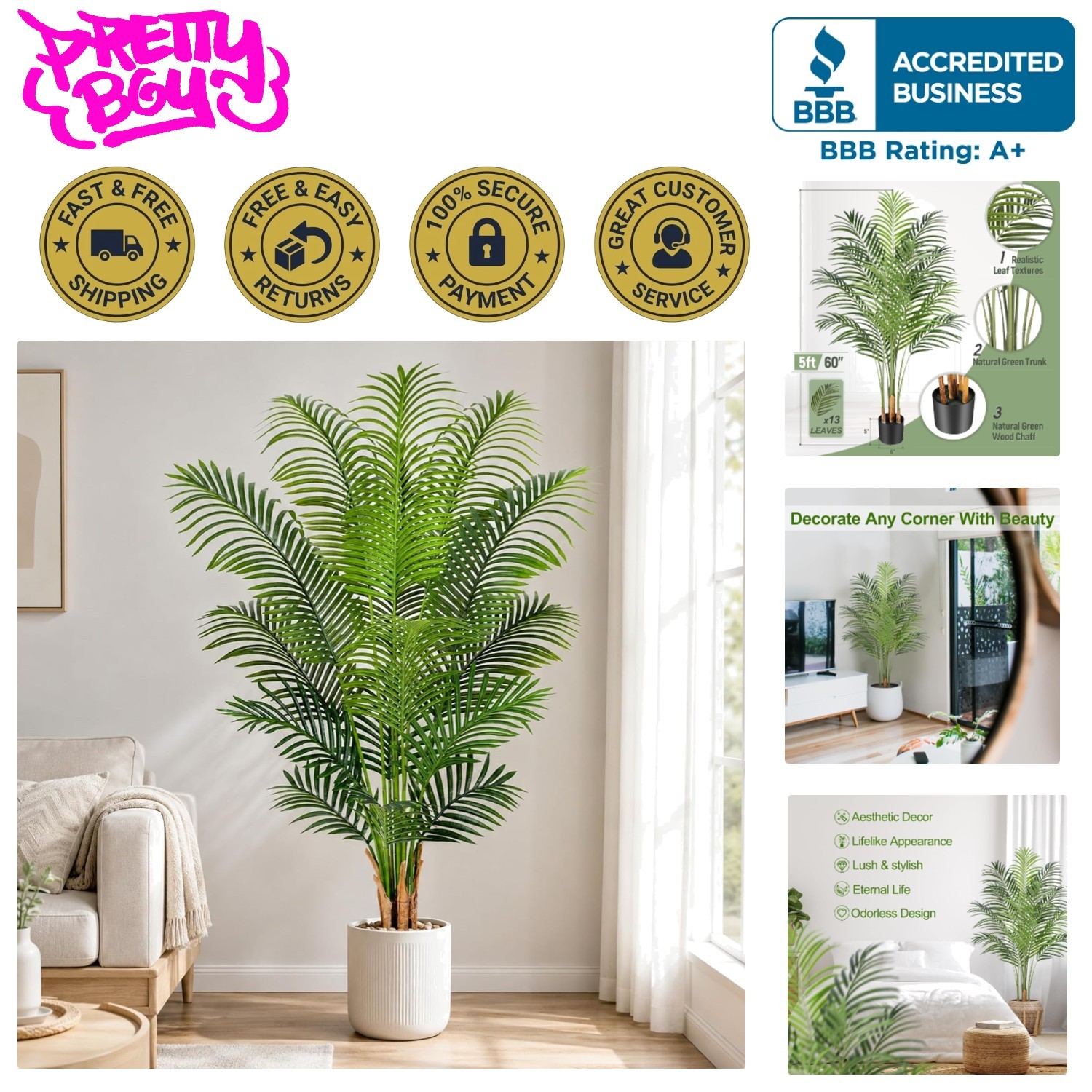 UV Resistant Faux Areca Palm Tree – Perfect for Indoor & Outdoor Paradise gallery