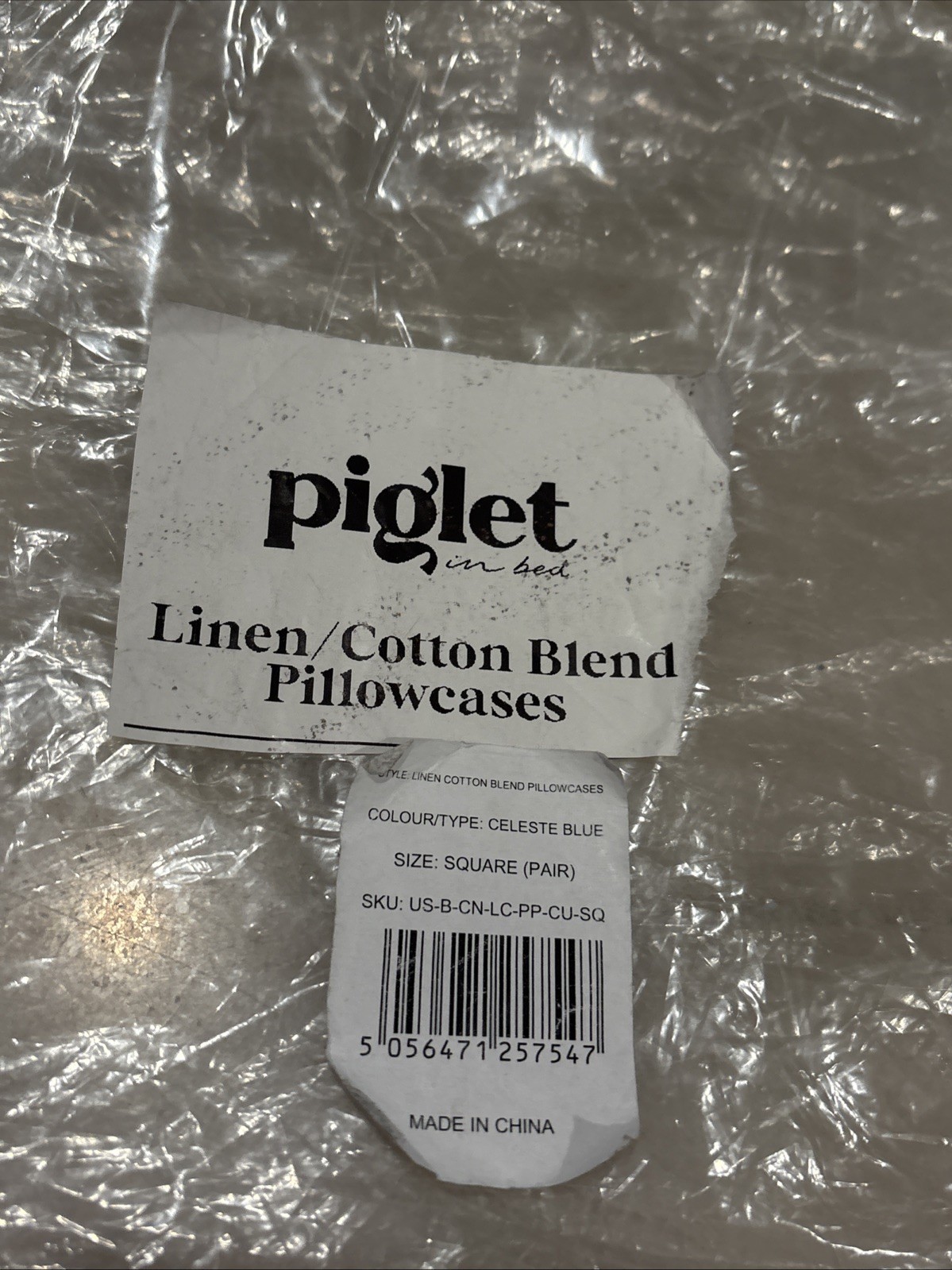 $95 PIGLET IN BED 55% Linen Pillow Squares Set(2) EURO Celeste Blur 25x25 New gallery