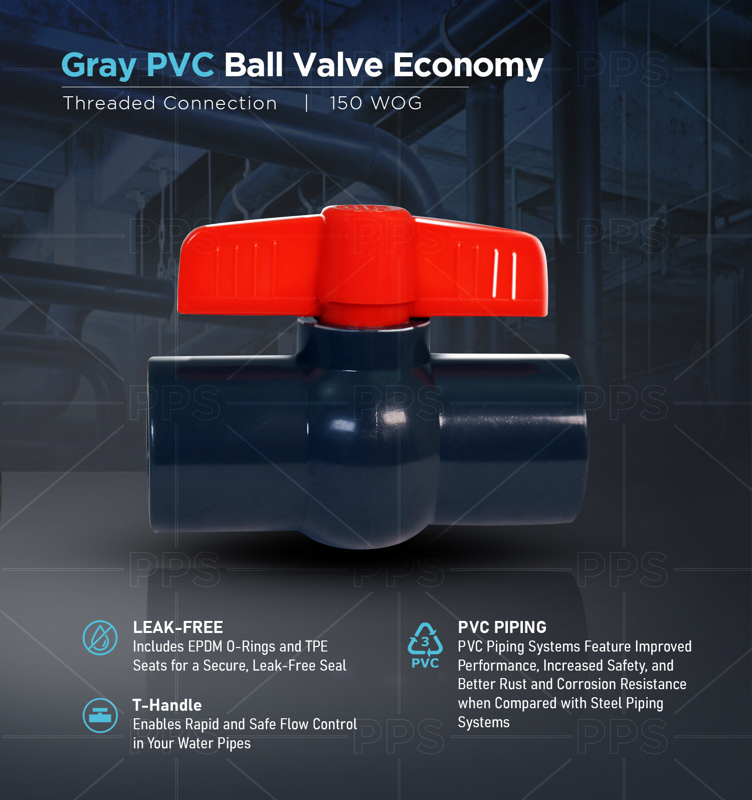 1/2 - 4 in. Gray Plastic Red T-Handle Threaded FIP PVC Ball Valve Ideal 80 Pipe gallery