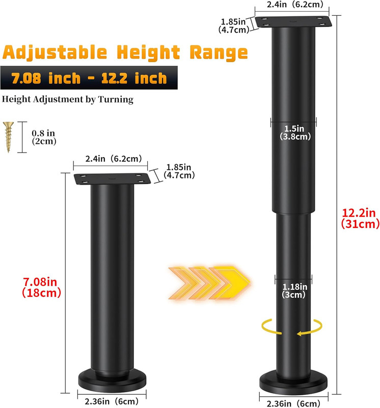 6 Pcs Adjustable Height Bed Support Legs for Bed Frame/Bed Center Slat, Metal Ad gallery