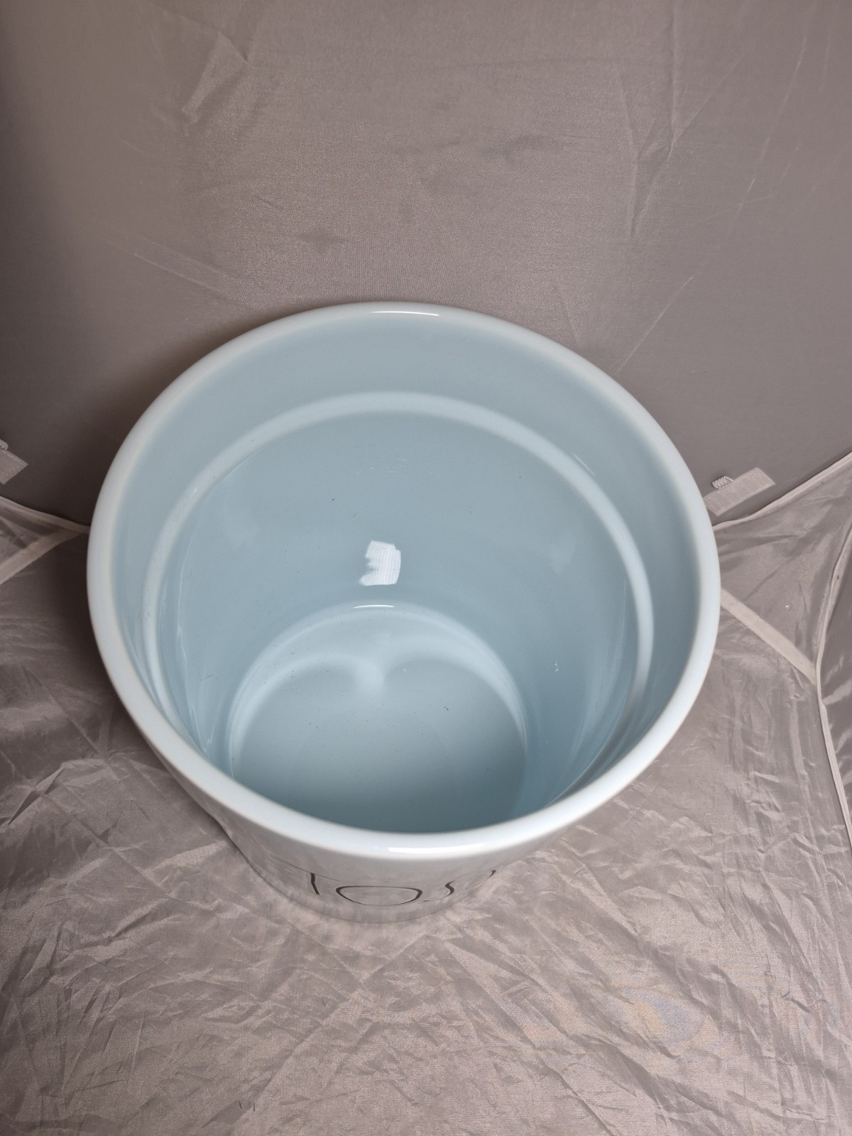 💥 Rare LRG Rae Dunn "TOSS" Light Blue Ceramic Trash Can Wastebasket NEW gallery