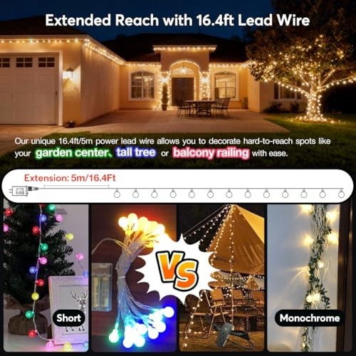49.2ft Globe String Lights - 100 LED Warm White, Remote, 8 Modes, IP44 Waterproo gallery