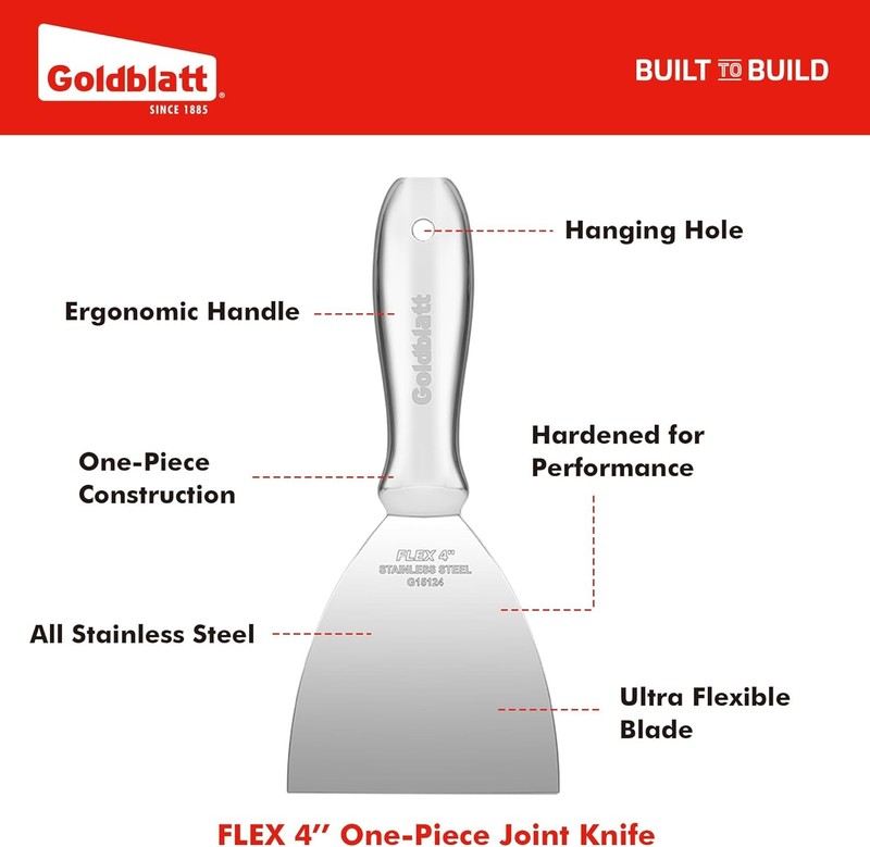 Goldblatt 4" Putty Knife Paint Scraper All Stainless Steel Flexible Joint Knife gallery