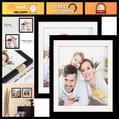 10×10 Picture Frames – 2 Pack Solid Wood Black for Wall Mount & Tabletop Display
