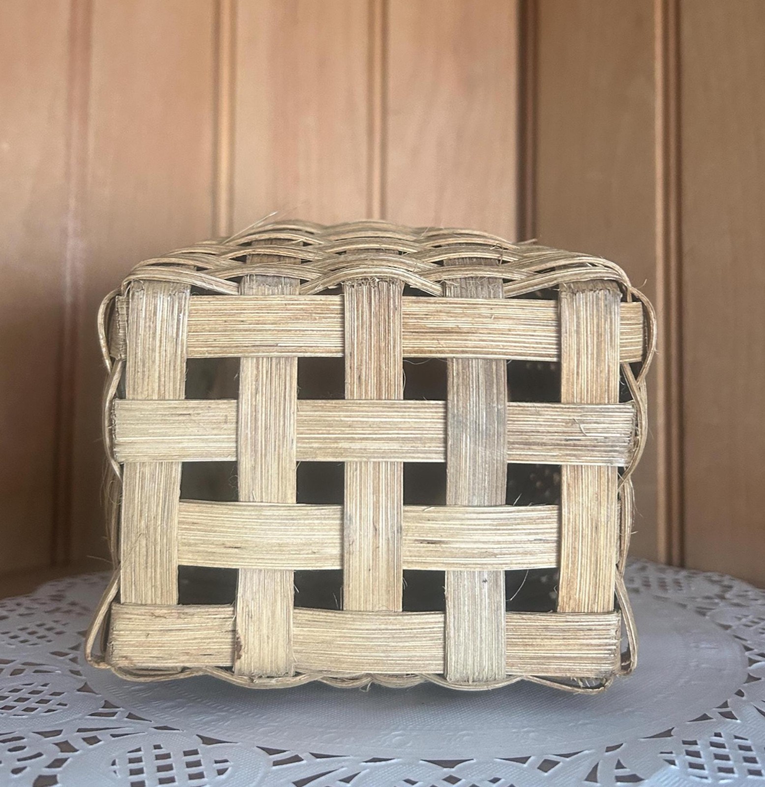 Vintage Handmade Woven Rattan Medium Wall Basket Handle gallery