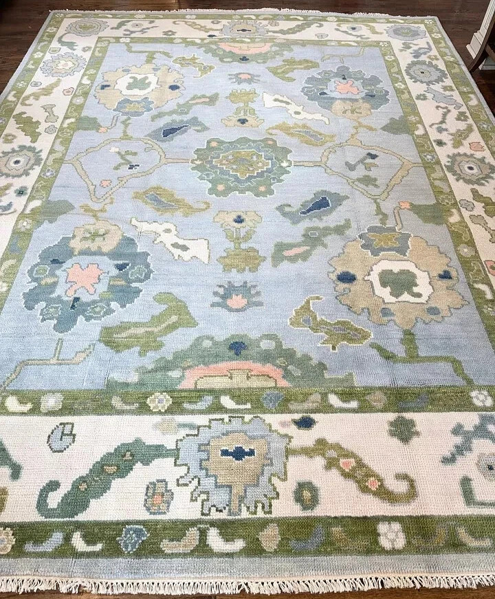 Green Blue Hand Knotted Oushak Rugs Turkish Wool Area Carpet 9x12 10x14 12x15 ft gallery