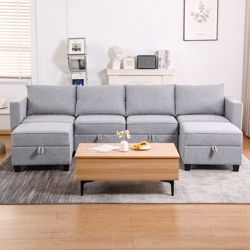 Convertible Modular Sectional Sofa Couch with Storage Seat U Shaped 4-Seat Sof gallery