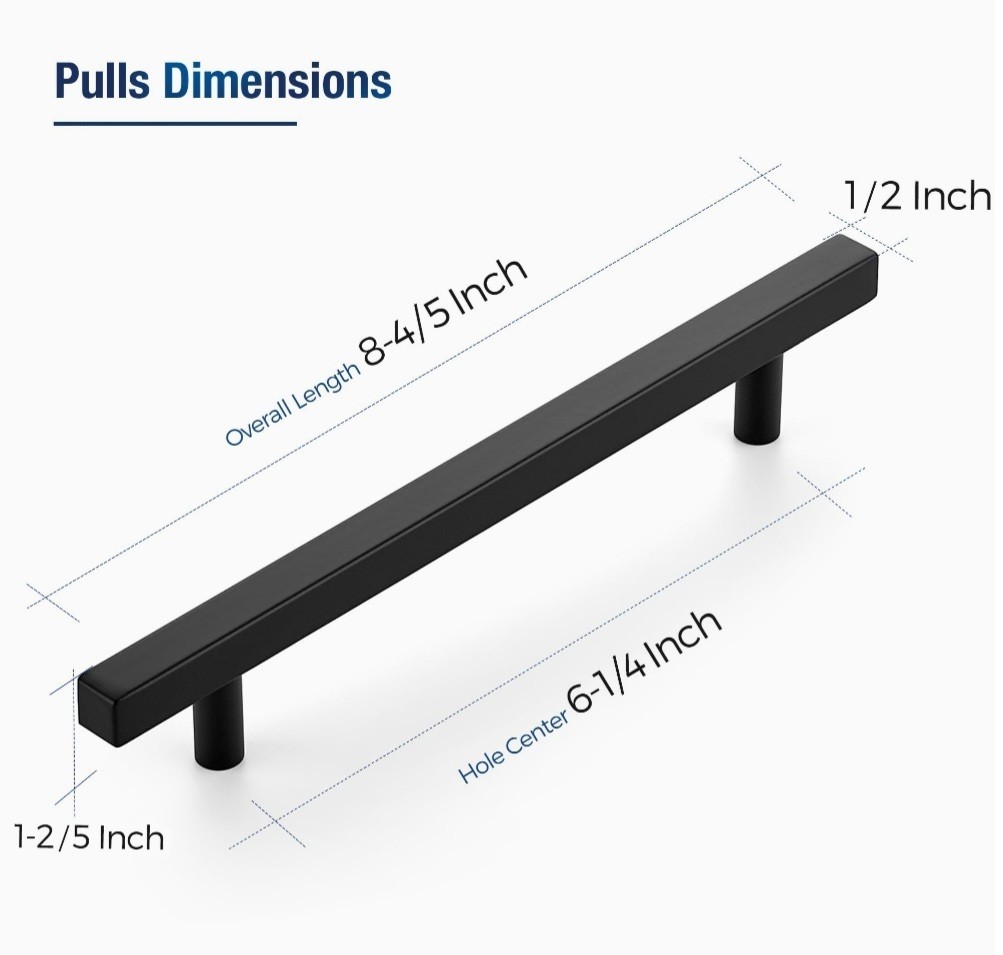 10 Pack 6-1/4 Inch Hole Centers Matte Black Square Cabinet Handles Drawer Pulls gallery