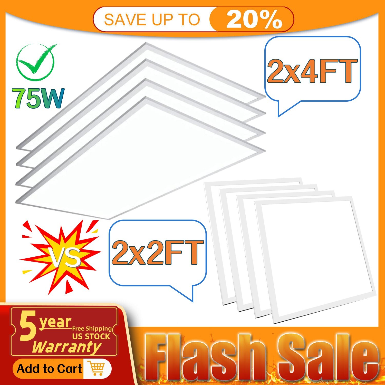 2x2 Led Flat Panel Light - 45W 5400LM LED Drop Ceiling Lights Fixture - 2X4 75W gallery
