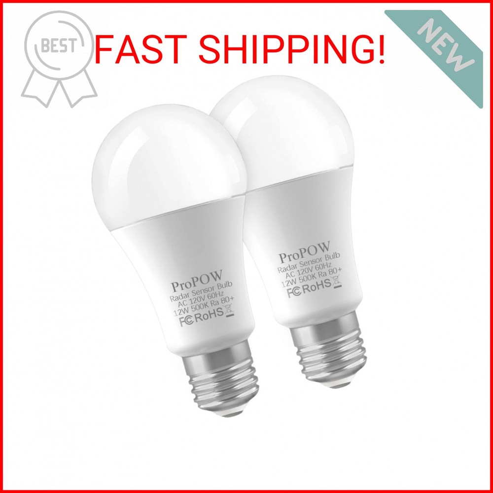 ProPOW Radar Motion Sensor Light Bulbs, A19 12W (100 Watt Equivalent) Daylight E