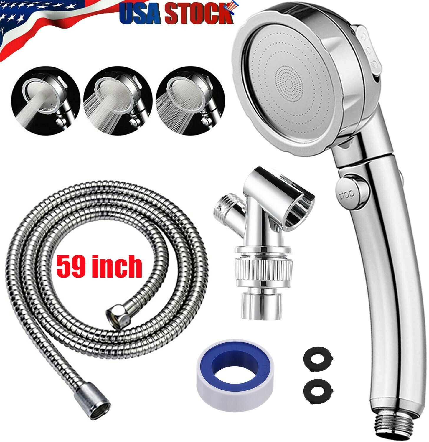 3 In 1 High Pressure Handheld Shower Head Massage Spa Detach With Hose 59” gallery