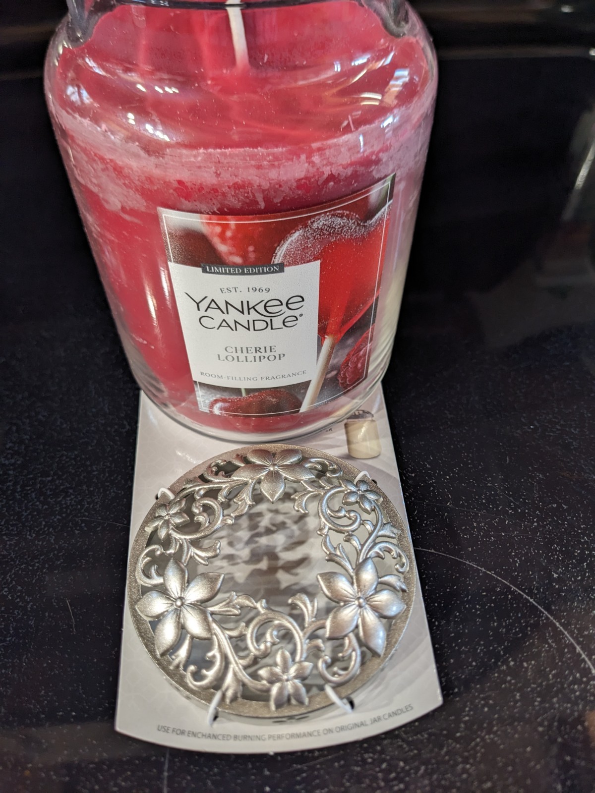 Yankee Candle Spring Floral Silver Illuma Lid Candle Topper Fits Single Wick Jar gallery