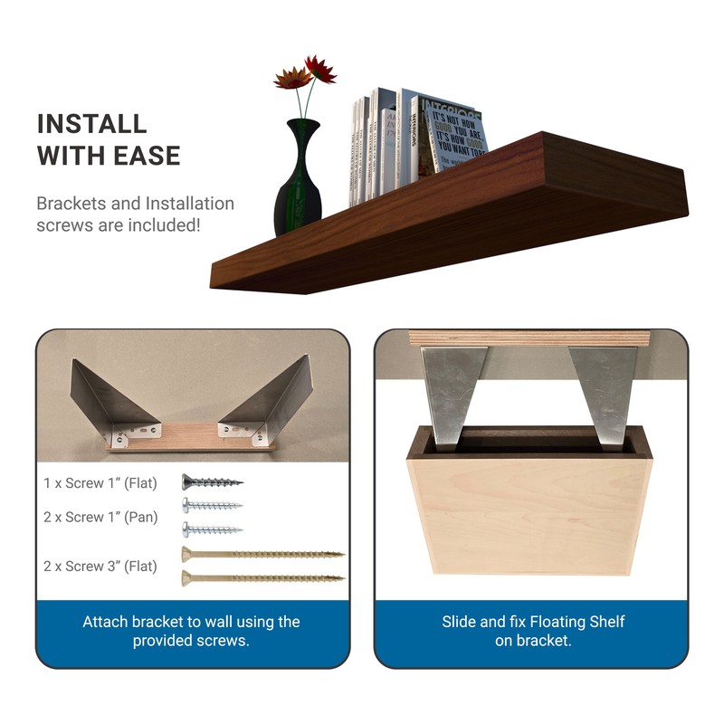 Rok Hardware Single Piece Floating Kitchen Shelf, 42 Inch Length, Walnut Finish gallery