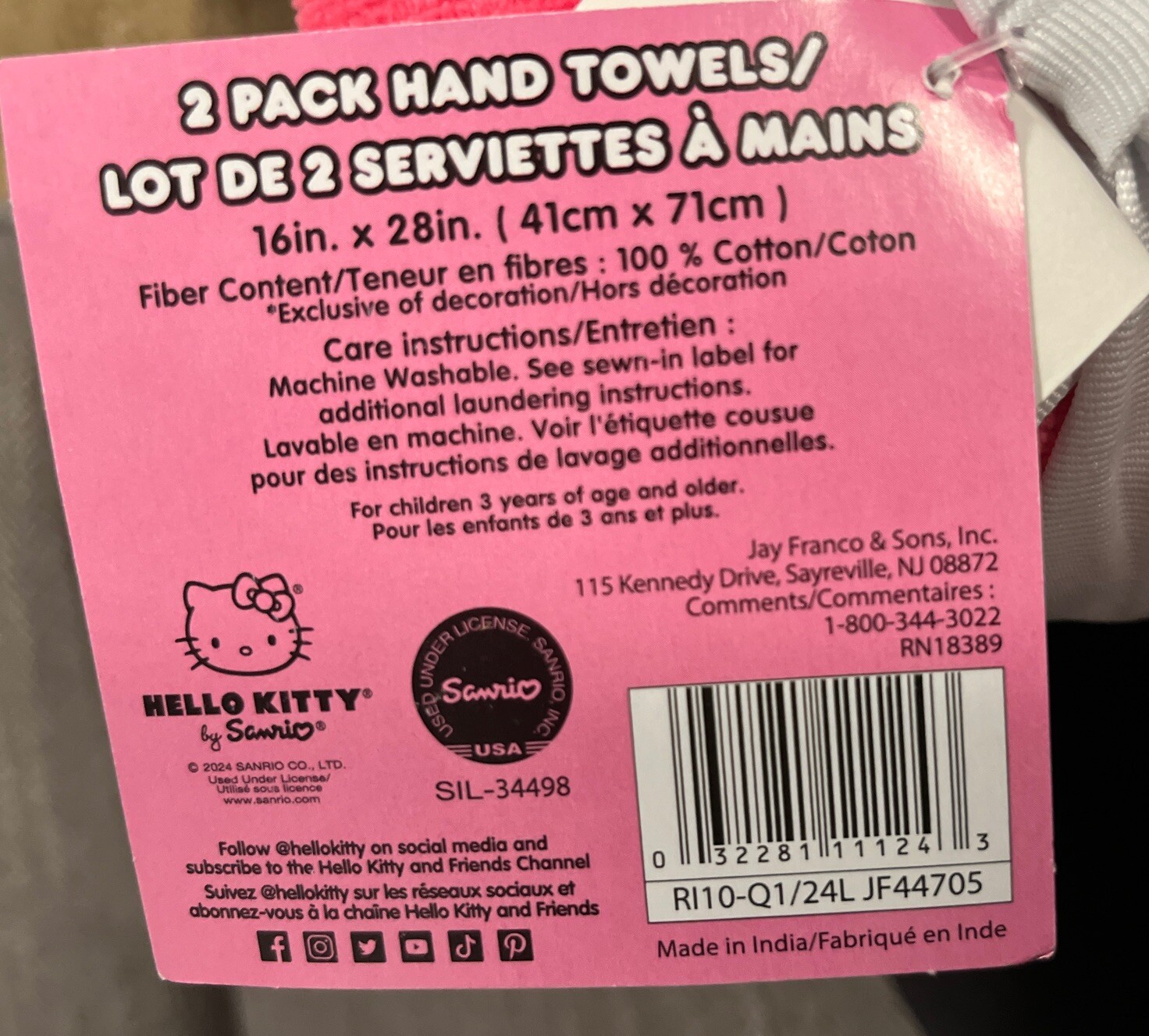 New Hello Kitty Bright Pink Hand Towels Pack Of 2 gallery