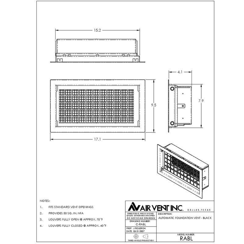 Air Vent RAGR Gray Standard Automatic Plastic Foundation Vent 8 x 16 in.