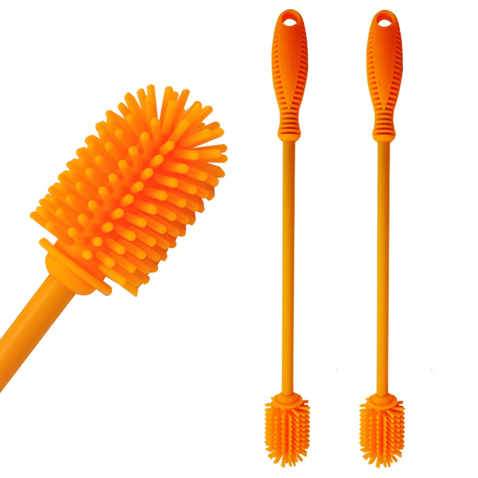 2 Pack Silicone Bottle Brush Cleaner Cleaning Brush for Glass Bottles Orange gallery