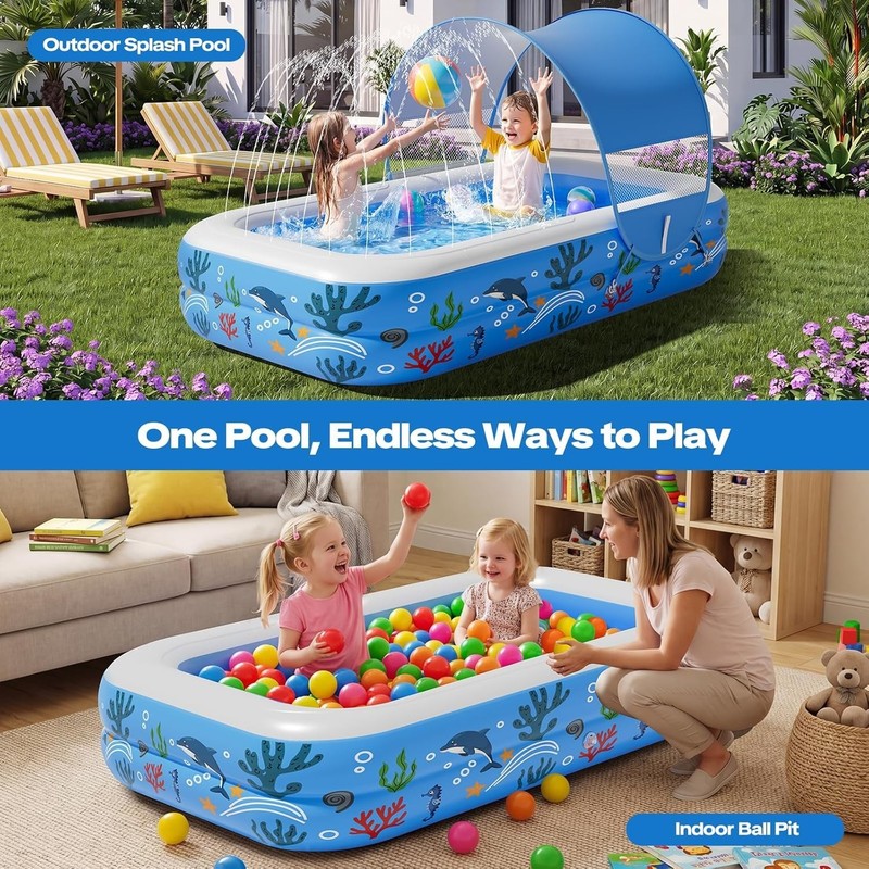 Inflatable Kiddie Pool Sprinkler Splash Pool Soft Bottom Baby Toddler Blue gallery