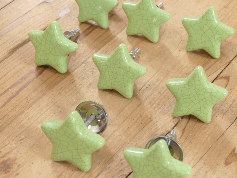 10 Lime Green Ceramic Knobs Closet Door Kitchen Cabinet Pulls Dresser Stars gallery