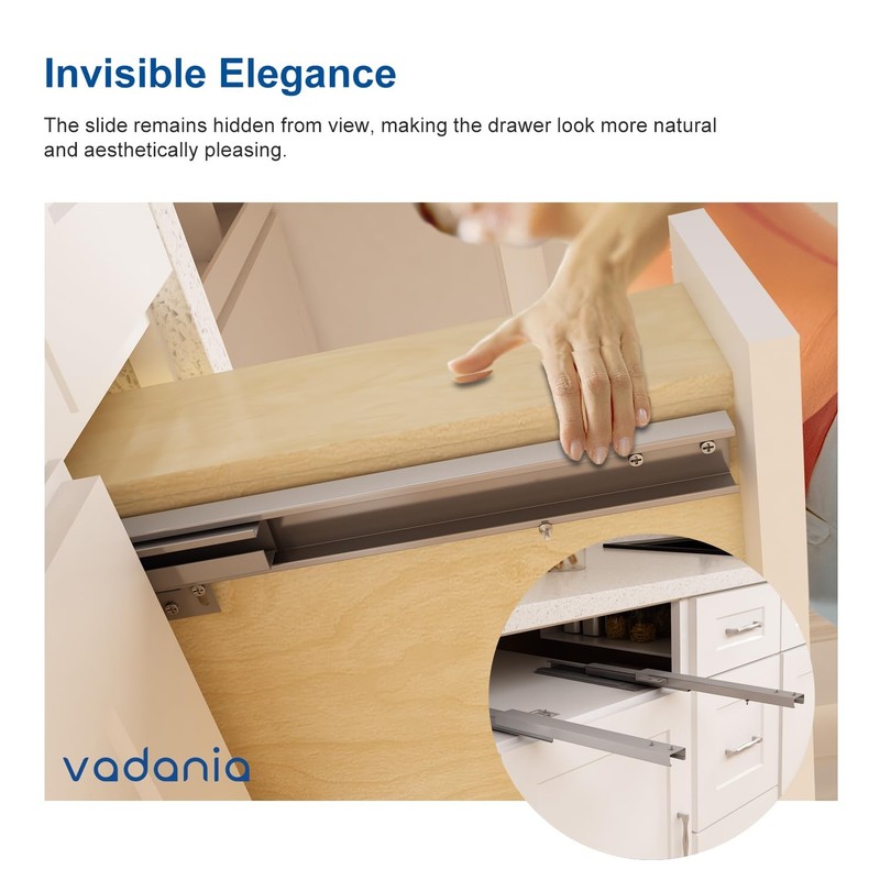 14" Undermount Drawer Slide Soft Close Bottom Mounted & Bottom Support 88 lb ... gallery
