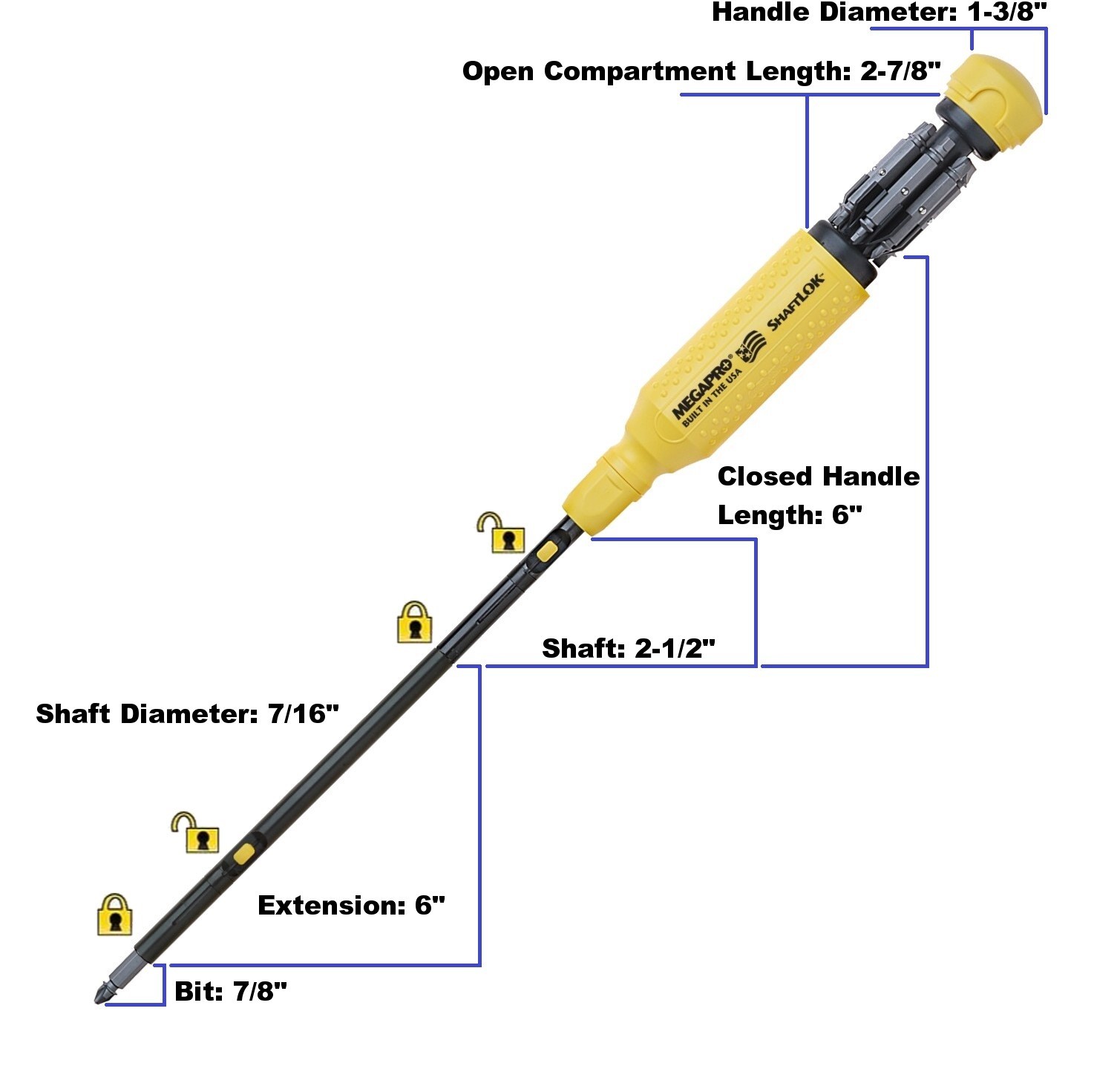 Megapro ShaftLok 15 in 1 Screwdriver Extension & Pouch Set Shaft Lock Lok USA gallery