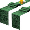 2 Pack Green Satin Table Runners 12 X 108 Inch, Long Silky Damask Table Runner D gallery