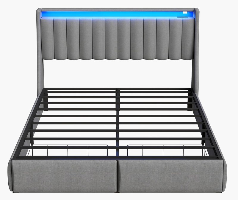Full Queen Storage Bed Frame with LED Light,Upholstered Headboard &Charging Port gallery
