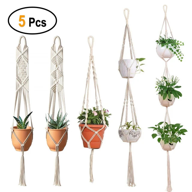 (Set of 5)Macrame Plant Hanger Handmade Cotton Rope Hanging Planter for Outdoor gallery