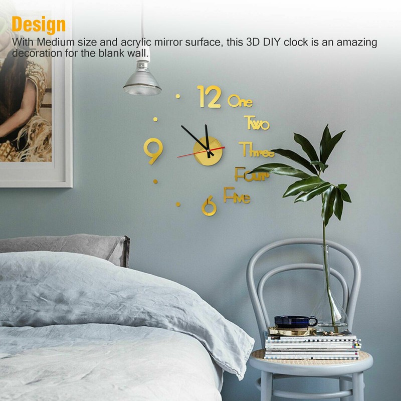 3D Modern DIY Wall Clock Mirror Creative Removable Art Decal Sticker Home Decor gallery