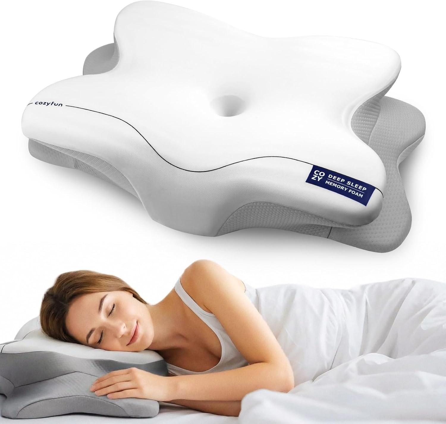 Cozyfun Cervical Neck Pillow for Side & Back Sleepers, Ergonomic Memory Gray gallery