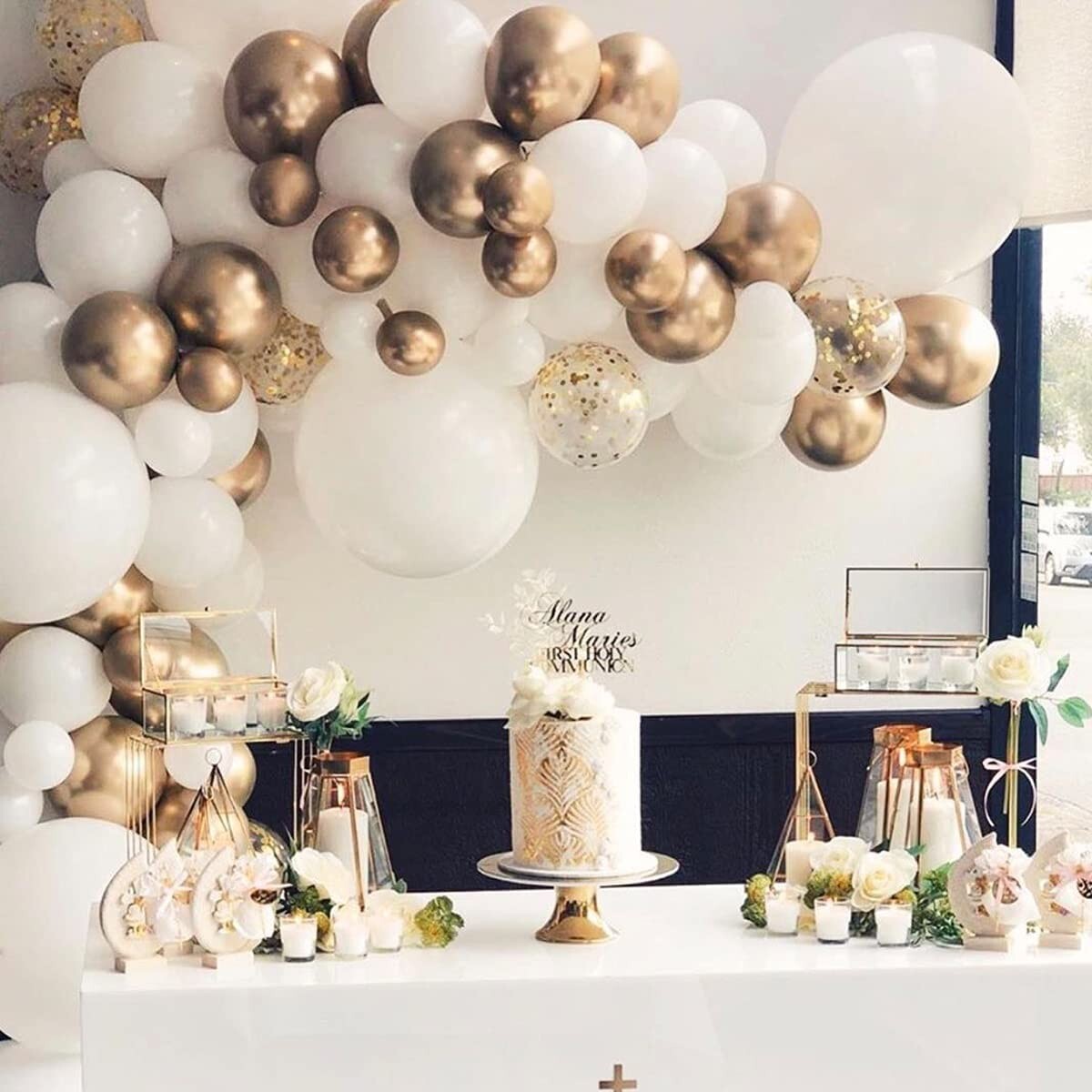 Balloon Garland Arch Kit-144 Pcs White and Gold Balloons-Wedding Birthday Party gallery