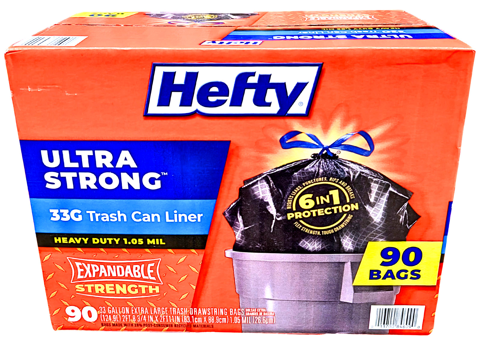 Hefty Ultra Strong Drawstring Trash Bags Unscented 33 Gal 90 Count gallery